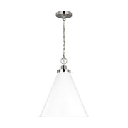Wellfleet Medium Cone Pendant, Matte White & Polished Nickel Finish - Bees Lighting