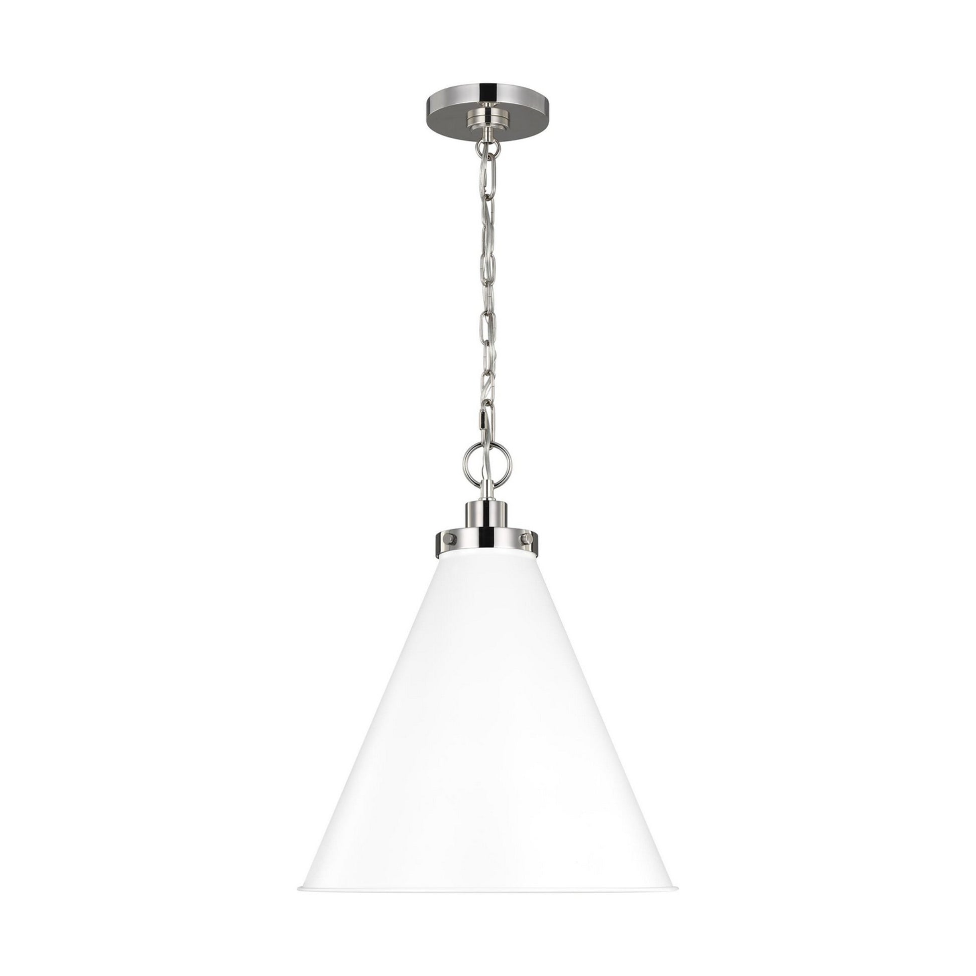 Wellfleet Medium Cone Pendant, Matte White & Polished Nickel Finish - Bees Lighting