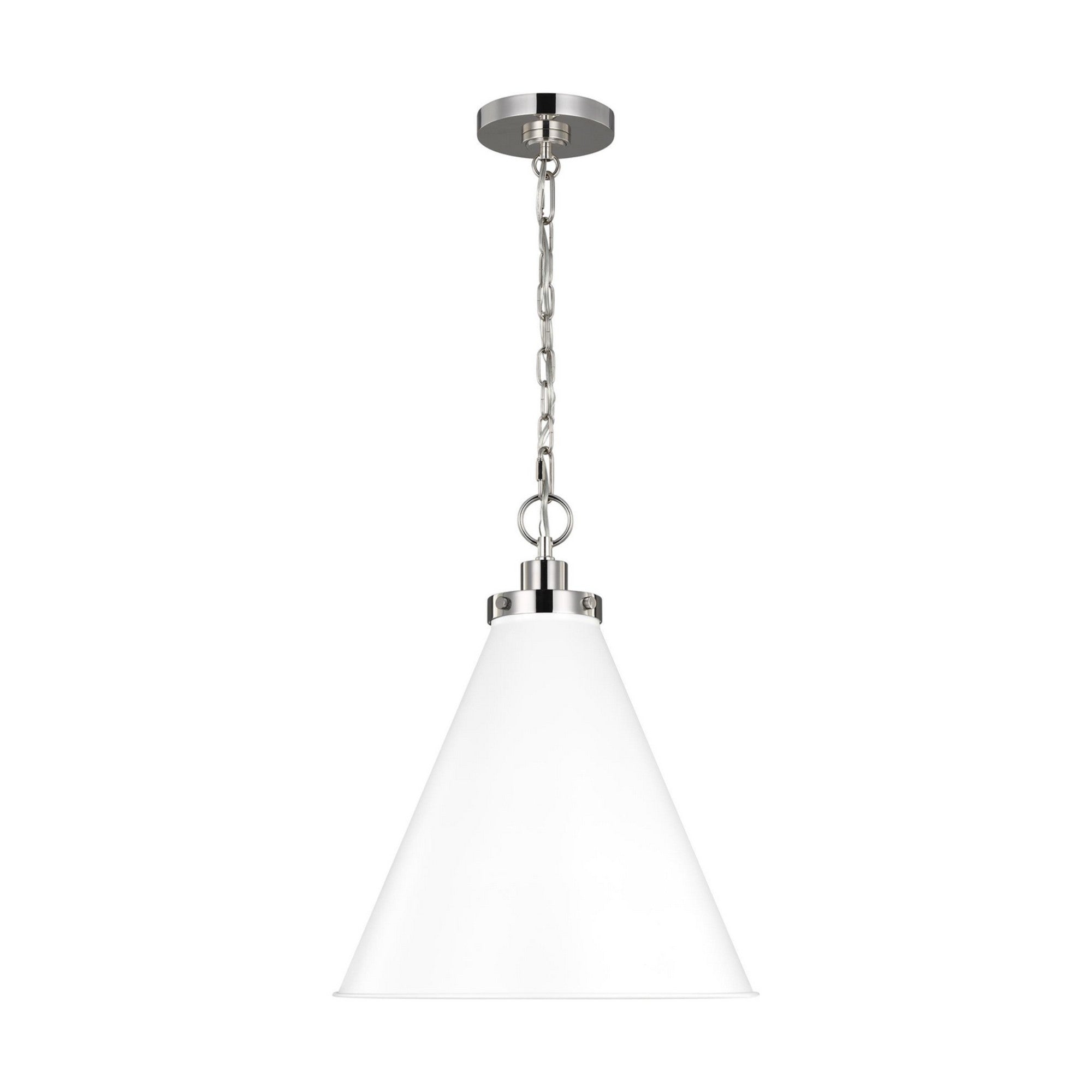 Wellfleet Medium Cone Pendant, Matte White & Polished Nickel Finish - Bees Lighting