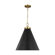 Wellfleet Large Cone Pendant, Midnight Black & Burnished Brass Finish - Bees Lighting