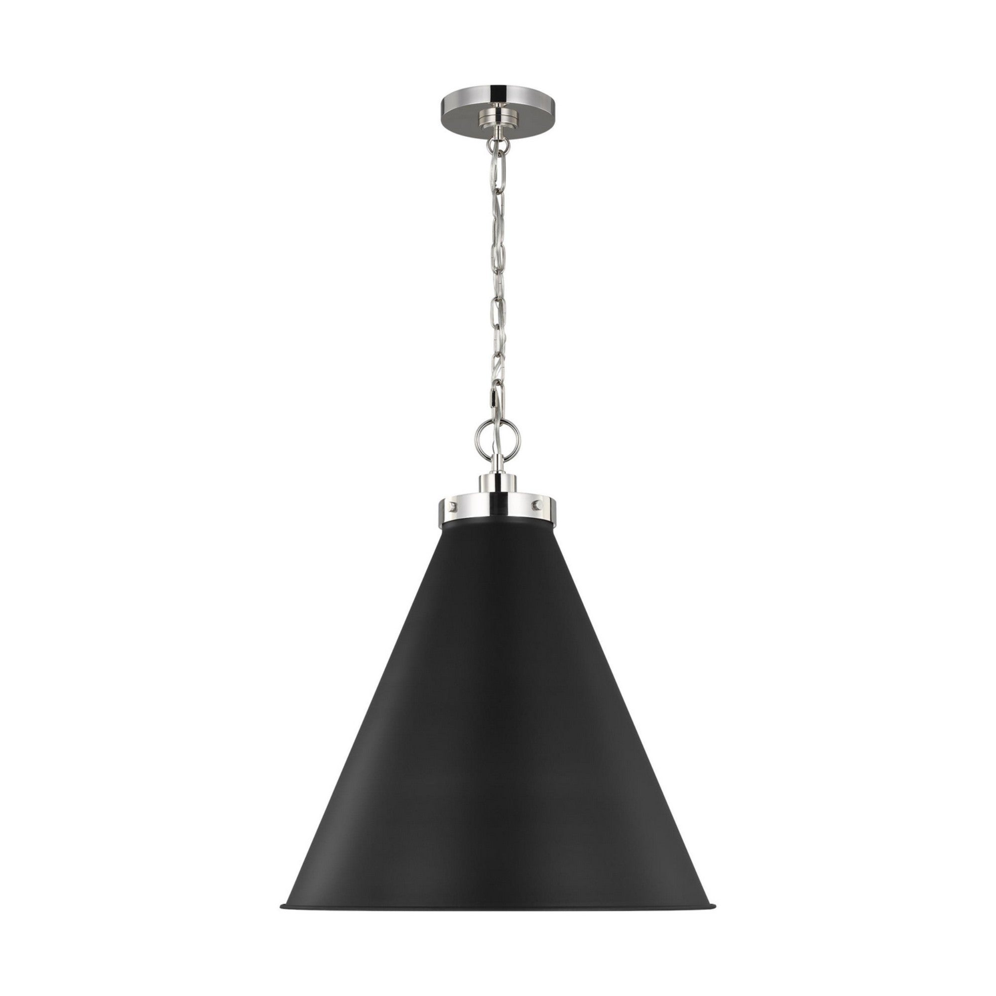 Wellfleet Large Cone Pendant, Midnight Black & Polished Nickel Finish - Bees Lighting