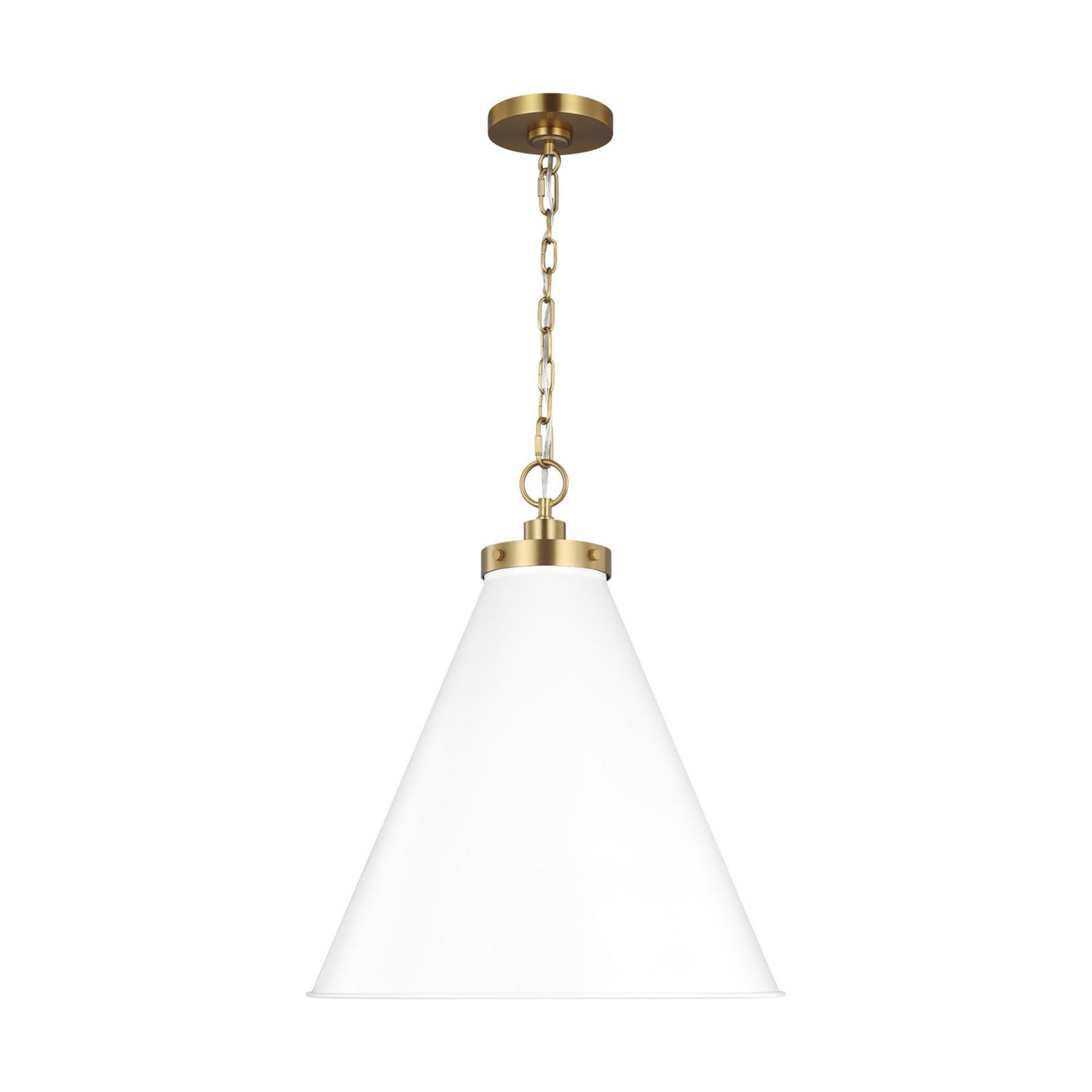 Wellfleet Large Cone Pendant, Matte White & Burnished Brass Finish - Bees Lighting