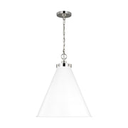 Wellfleet Large Cone Pendant, Matte White & Polished Nickel Finish - Bees Lighting