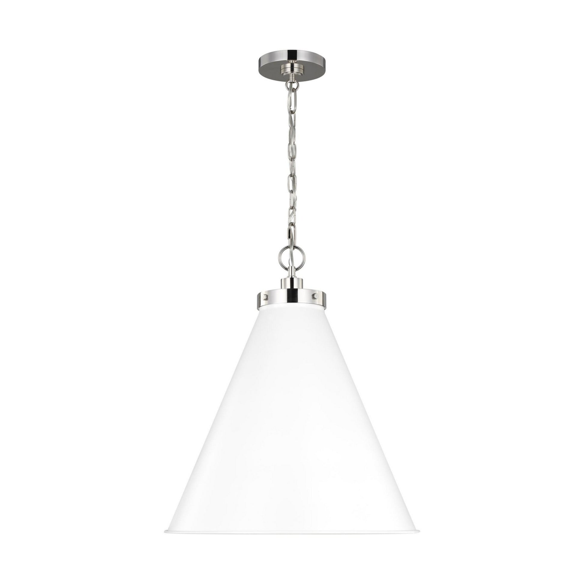 Wellfleet Large Cone Pendant, Matte White & Polished Nickel Finish - Bees Lighting