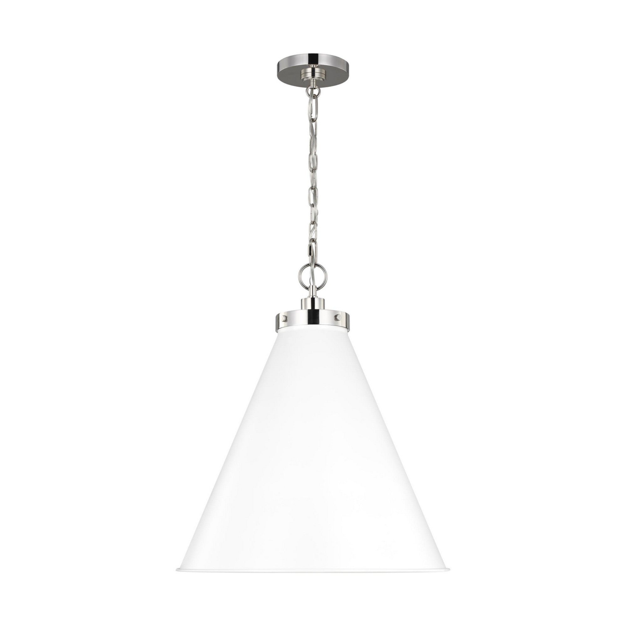 Wellfleet Large Cone Pendant, Matte White & Polished Nickel Finish - Bees Lighting