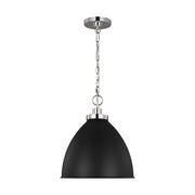 Wellfleet Medium Dome Pendant, Midnight Black & Polished Nickel Finish - Bees Lighting