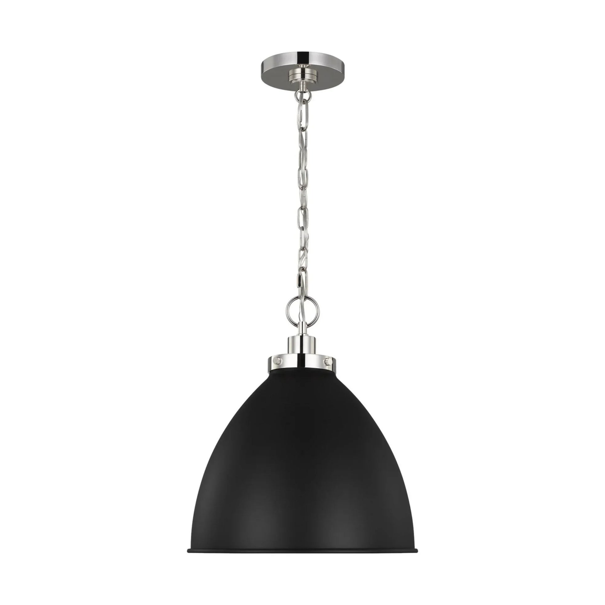 Wellfleet Medium Dome Pendant, Midnight Black & Polished Nickel Finish - Bees Lighting