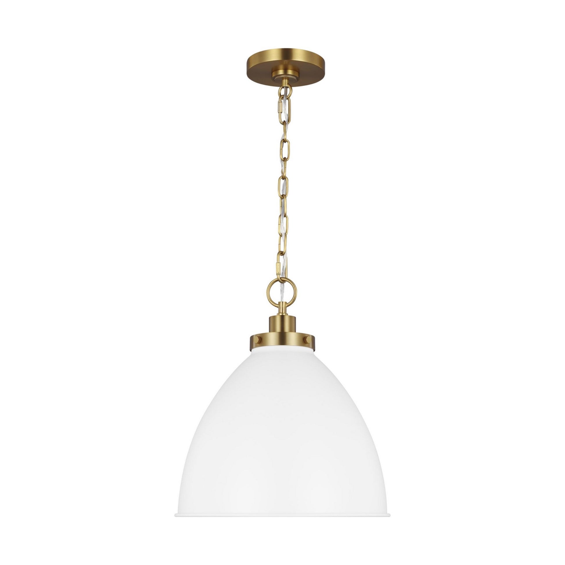 Wellfleet Medium Dome Pendant, Matte White & Burnished Brass Finish - Bees Lighting