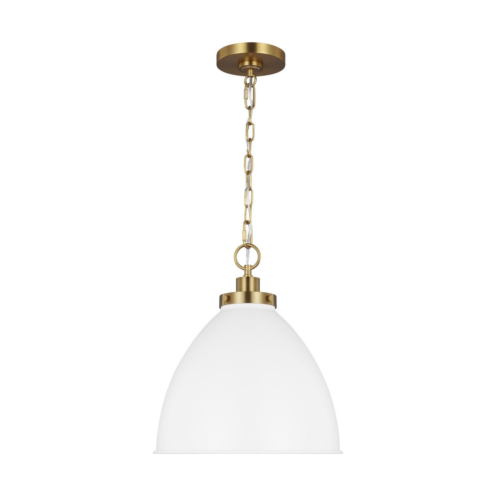Wellfleet Medium Dome Pendant, Matte White & Burnished Brass Finish - Bees Lighting