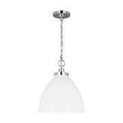 Wellfleet Medium Dome Pendant, Matte White & Polished Nickel Finish - Bees Lighting