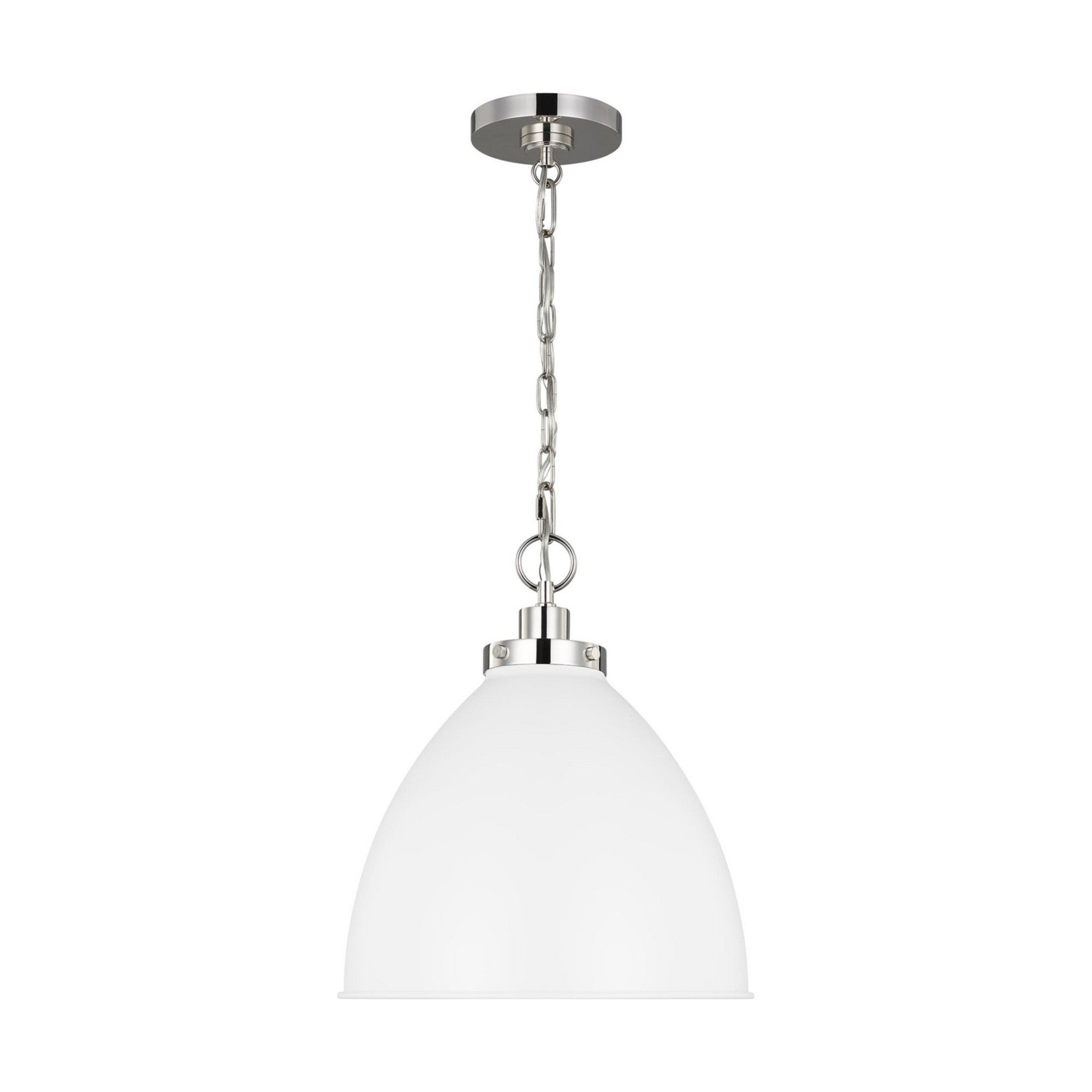 Wellfleet Medium Dome Pendant, Matte White & Polished Nickel Finish - Bees Lighting