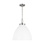 Wellfleet Large Dome Pendant, Matte White & Polished Nickel Finish - Bees Lighting