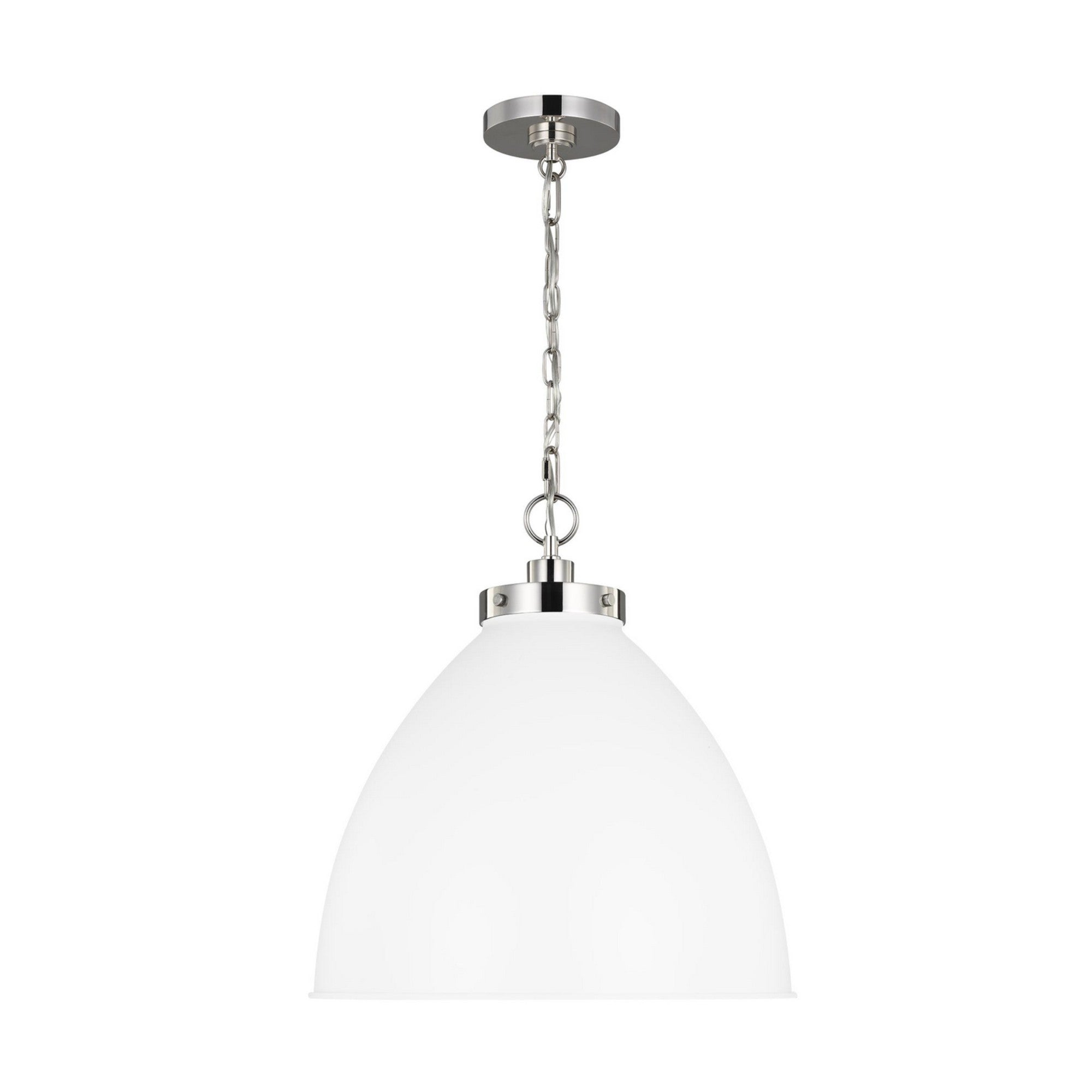 Wellfleet Large Dome Pendant, Matte White & Polished Nickel Finish - Bees Lighting