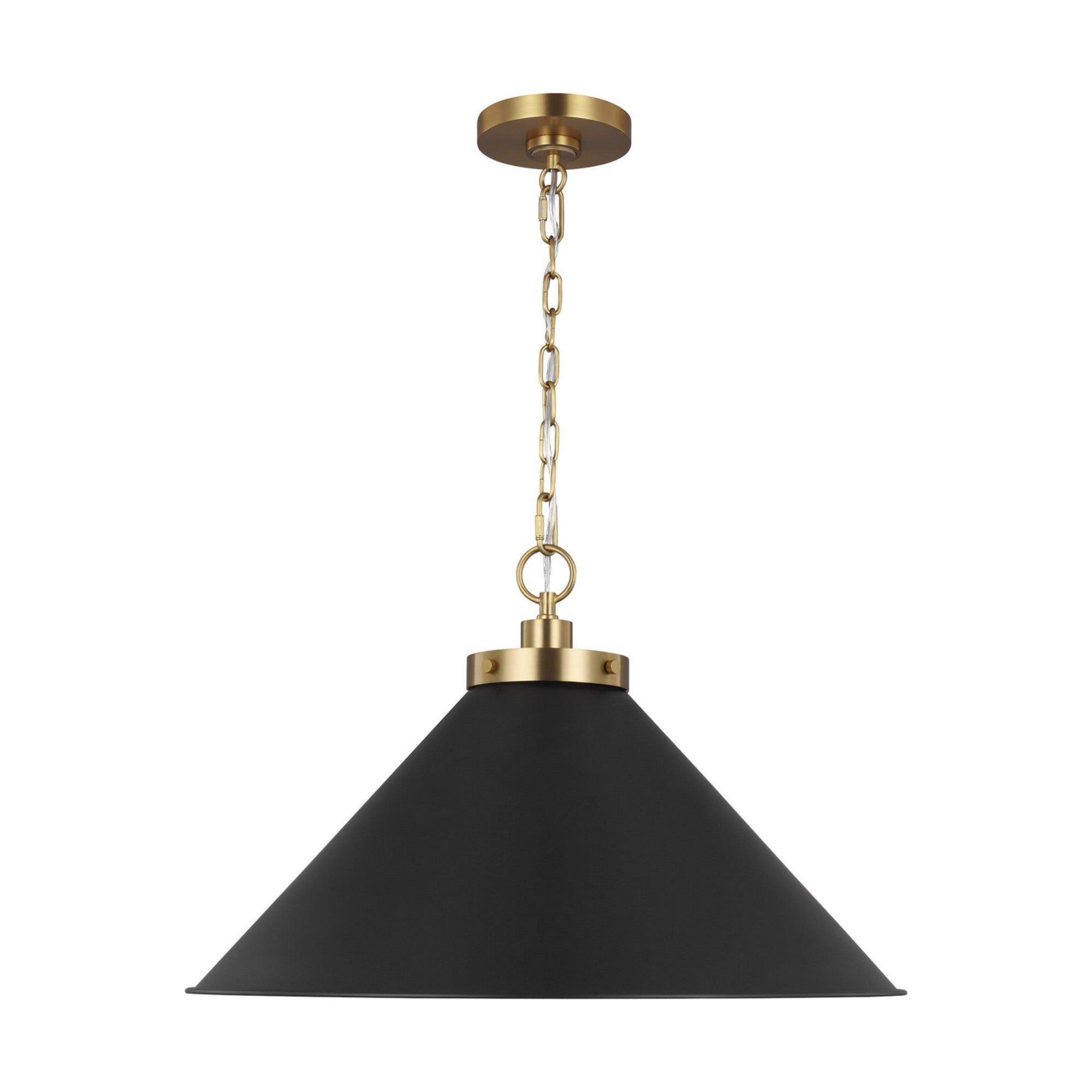 Wellfleet Wide Cone Pendant, Midnight Black & Burnished Brass Finish - Bees Lighting