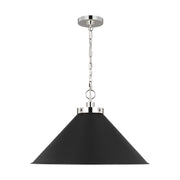 Wellfleet Wide Cone Pendant, Midnight Black & Polished Nickel Finish - Bees Lighting