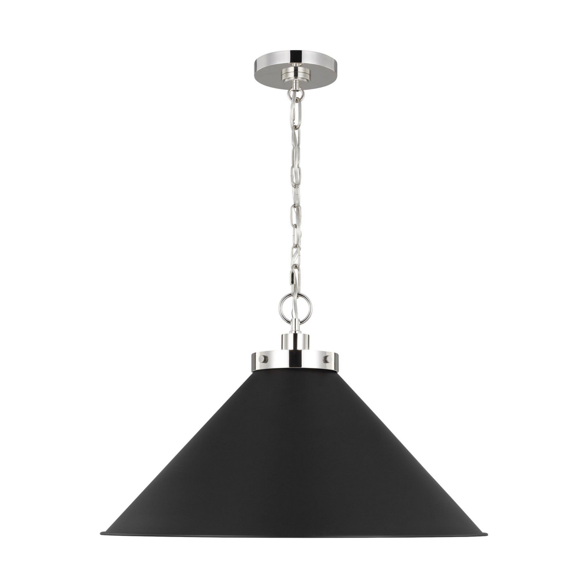 Wellfleet Wide Cone Pendant, Midnight Black & Polished Nickel Finish - Bees Lighting