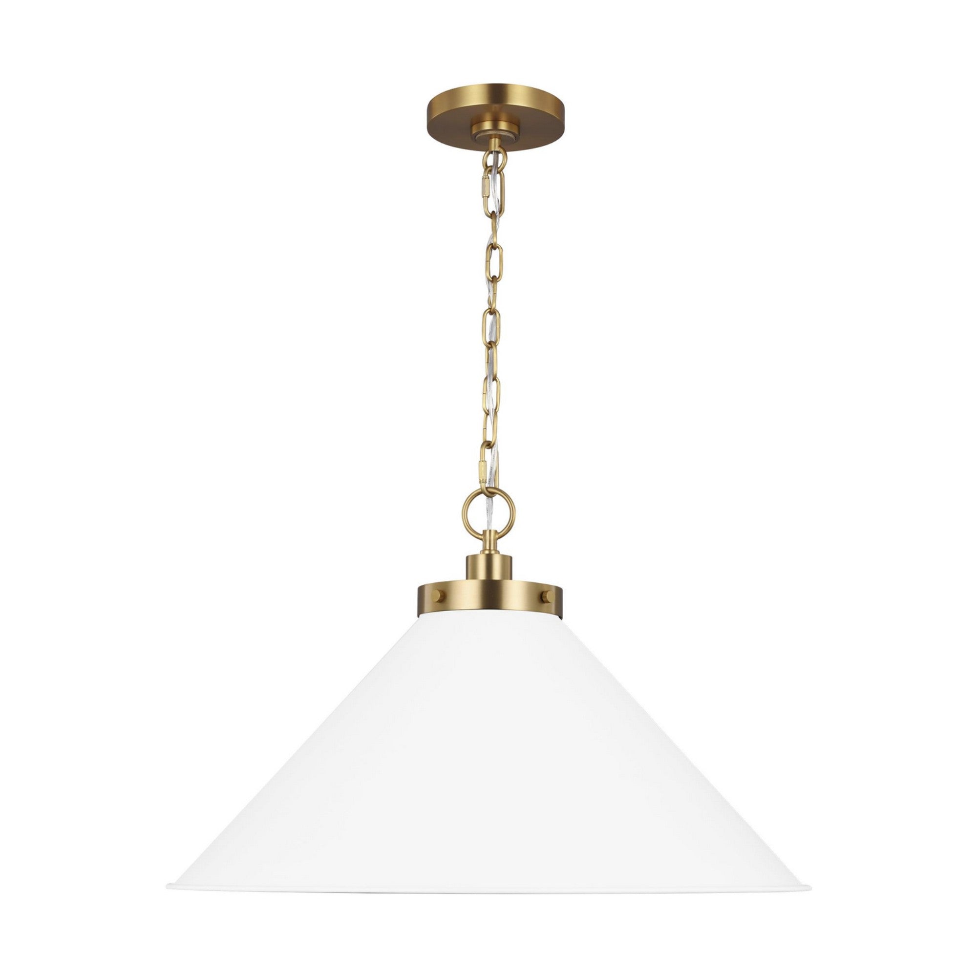Wellfleet Wide Cone Pendant, Matte White & Burnished Brass Finish - Bees Lighting