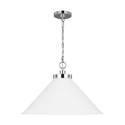 Wellfleet Wide Cone Pendant, Matte White & Polished Nickel Finish - Bees Lighting