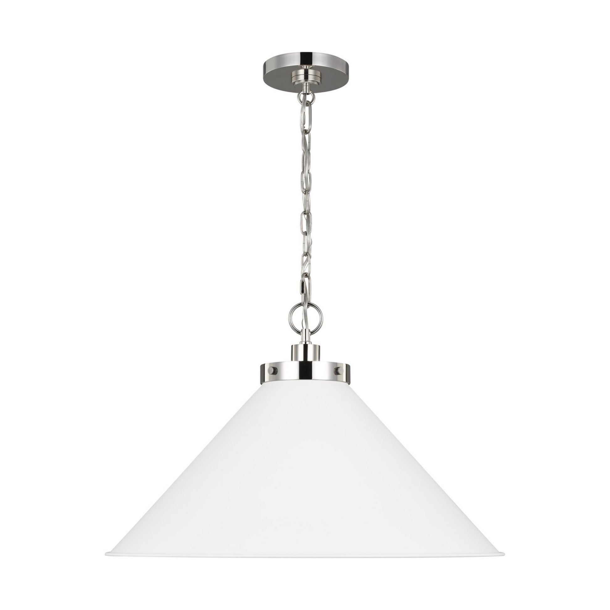 Wellfleet Wide Cone Pendant, Matte White & Polished Nickel Finish - Bees Lighting