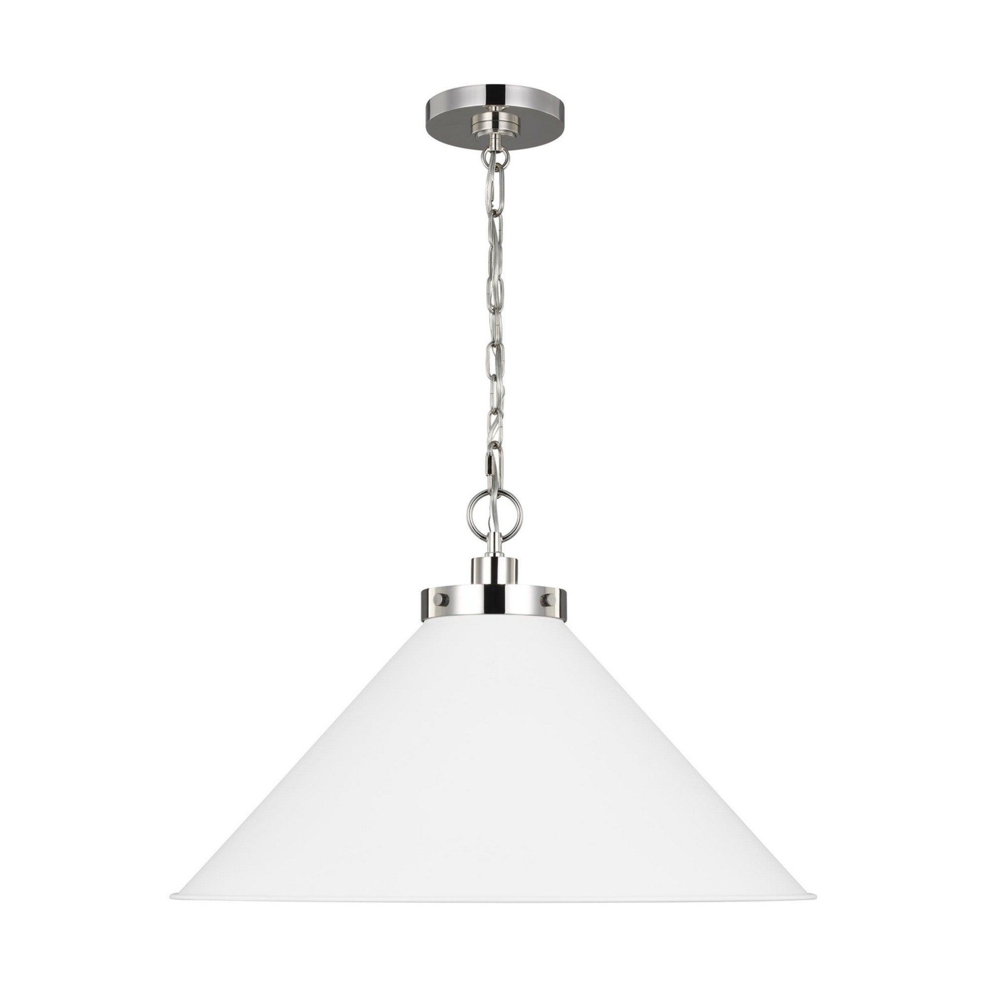 Wellfleet Wide Cone Pendant, Matte White & Polished Nickel Finish - Bees Lighting