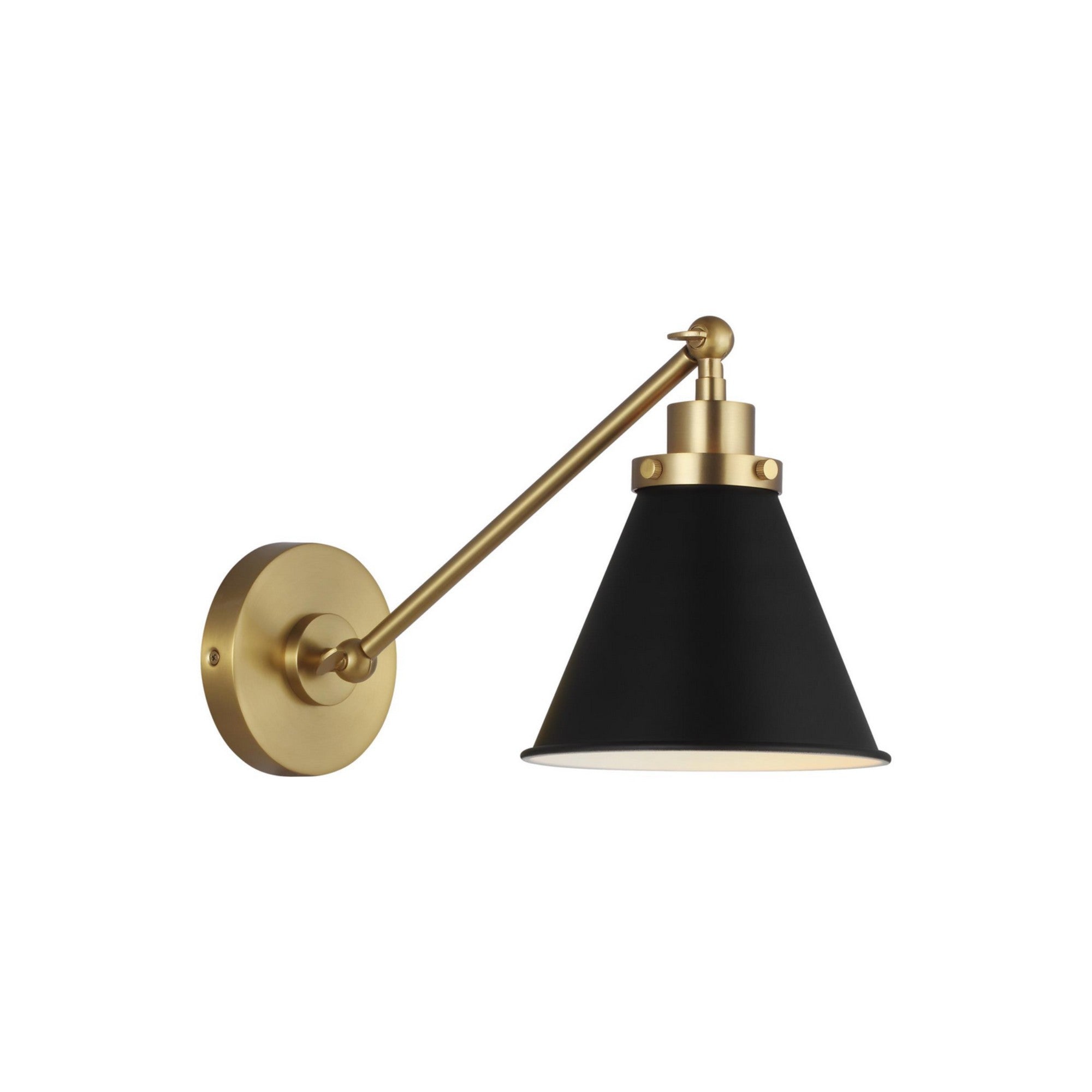 Wellfleet Single Arm Cone Task Sconce, Midnight Black & Burnished Brass Finish - Bees Lighting