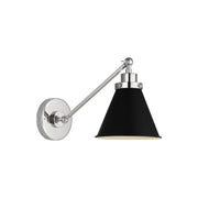 Wellfleet Single Arm Cone Task Sconce, Midnight Black & Polished Nickel Finish - Bees Lighting