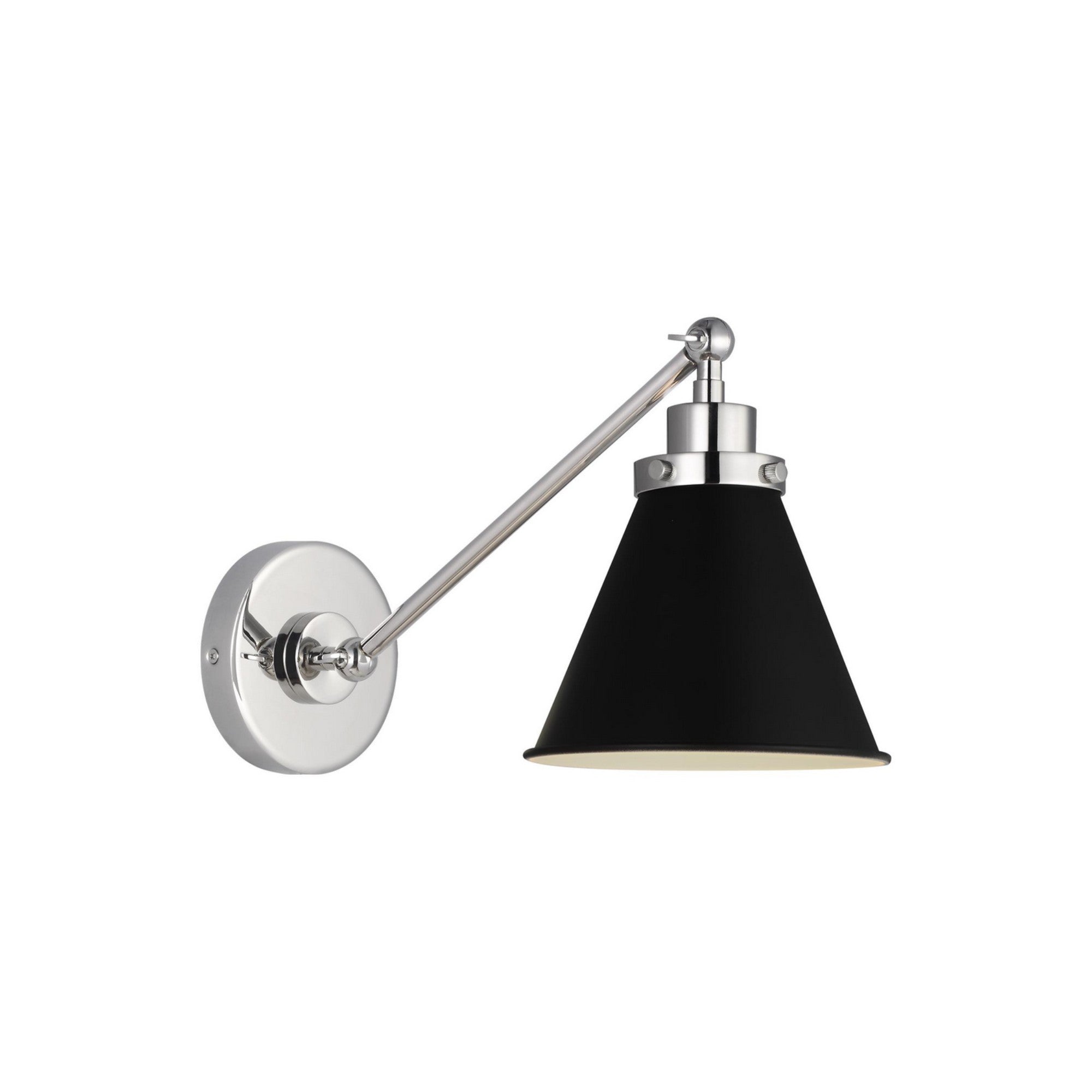 Wellfleet Single Arm Cone Task Sconce, Midnight Black & Polished Nickel Finish - Bees Lighting