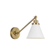 Wellfleet Single Arm Cone Task Sconce, Matte White & Burnished Brass Finish - Bees Lighting