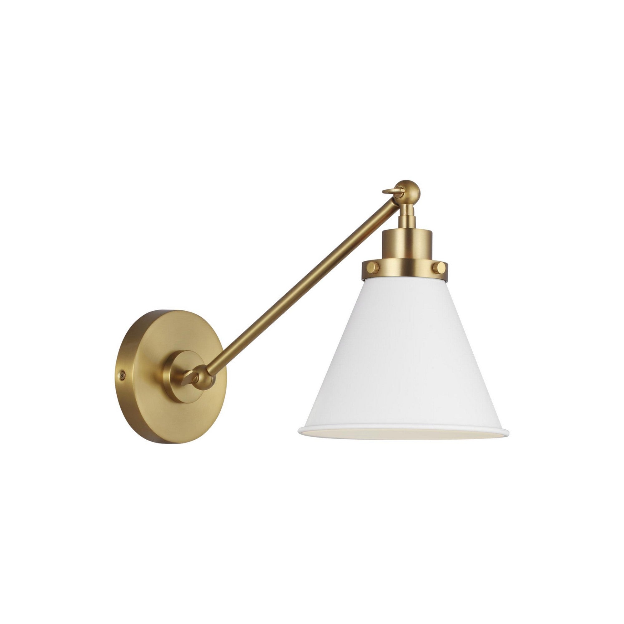 Wellfleet Single Arm Cone Task Sconce, Matte White & Burnished Brass Finish - Bees Lighting