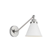 Wellfleet Single Arm Cone Task Sconce, Matte White & Polished Nickel Finish - Bees Lighting