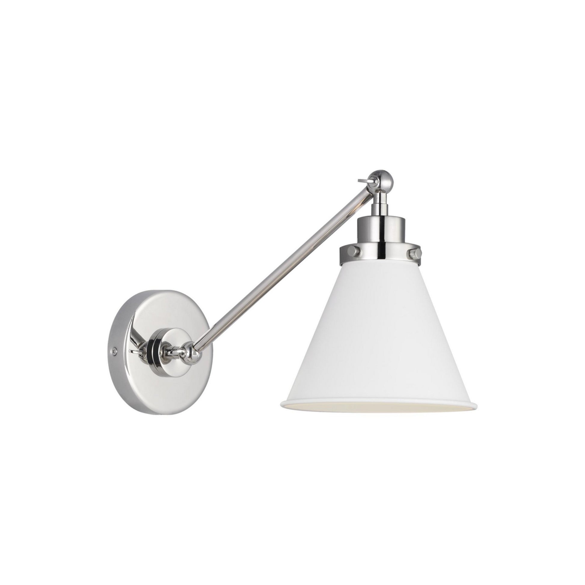 Wellfleet Single Arm Cone Task Sconce, Matte White & Polished Nickel Finish - Bees Lighting