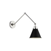 Wellfleet Double Arm Cone Task Sconce, Midnight Black & Polished Nickel Finish - Bees Lighting