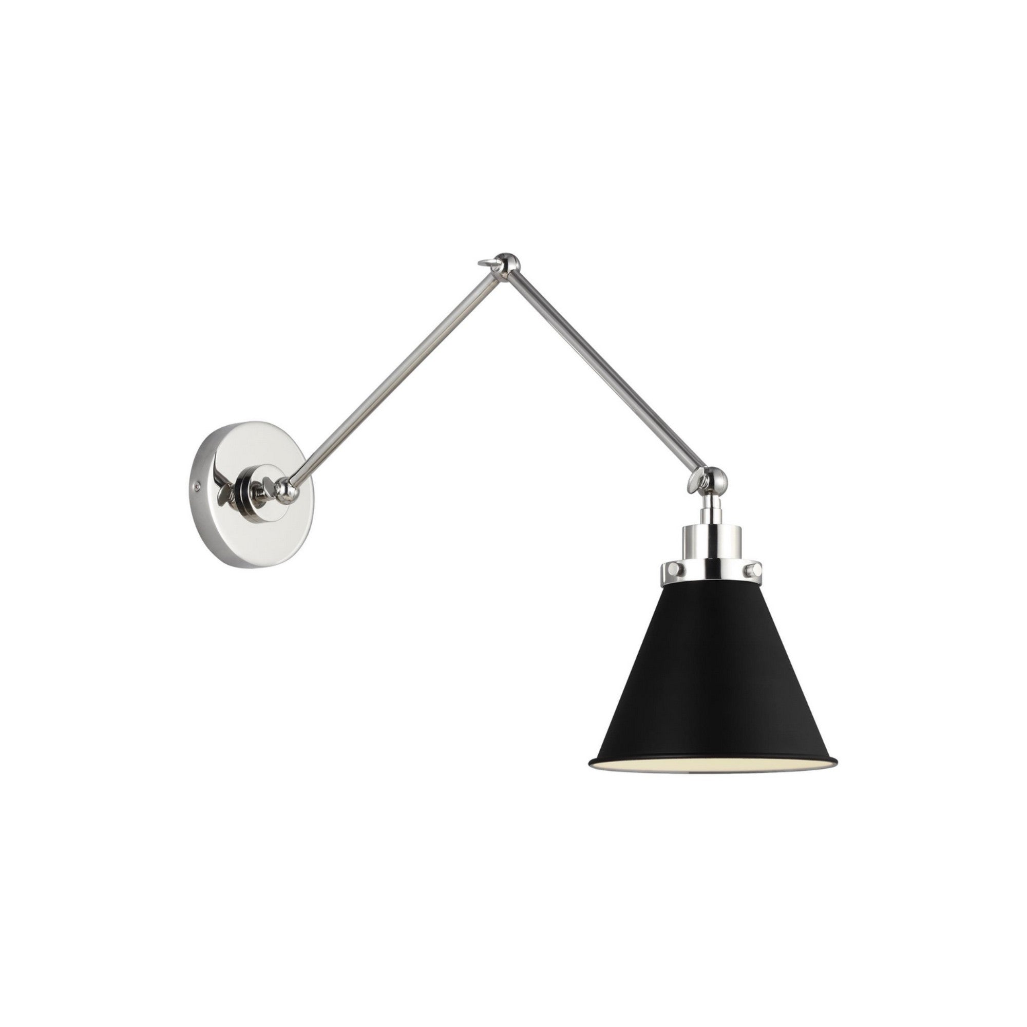 Wellfleet Double Arm Cone Task Sconce, Midnight Black & Polished Nickel Finish - Bees Lighting