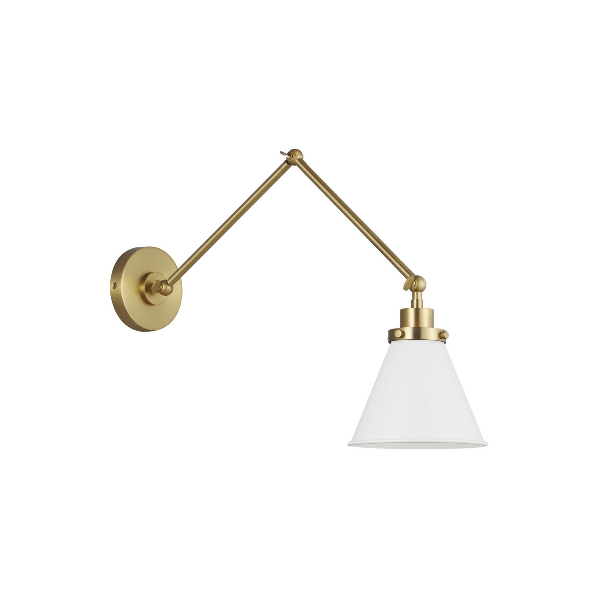 Wellfleet Double Arm Cone Task Sconce, Matte White & Burnished Brass Finish - Bees Lighting