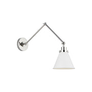 Wellfleet Double Arm Cone Task Sconce, Matte White & Polished Nickel Finish - Bees Lighting