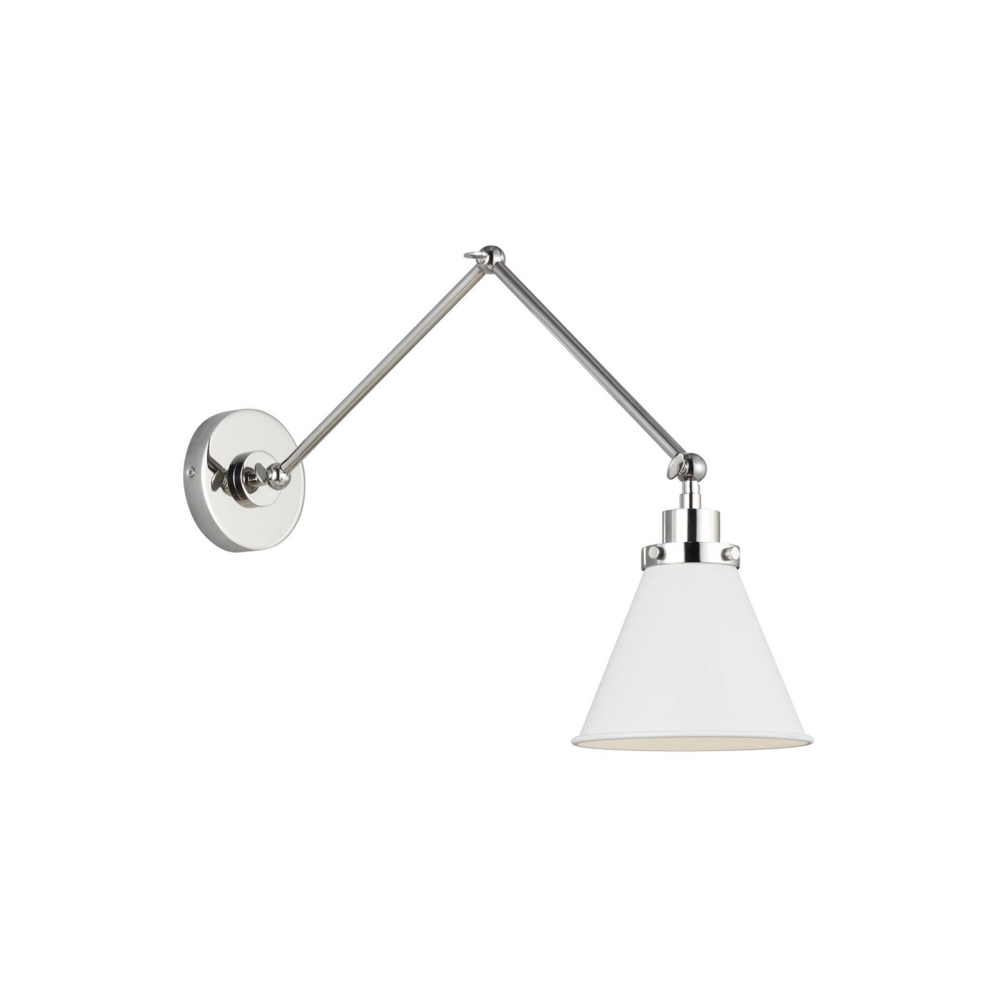 Wellfleet Double Arm Cone Task Sconce, Matte White & Polished Nickel Finish - Bees Lighting