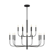 Brianna 49" 15-Light Large 2-Tier Chandelier, Aged Iron Finish - Bees Lighting