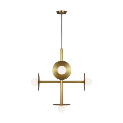 Visual Comfort Studio Nodes 28.75 in. 5-Light Chandelier, Burnished Brass with Milk Glass