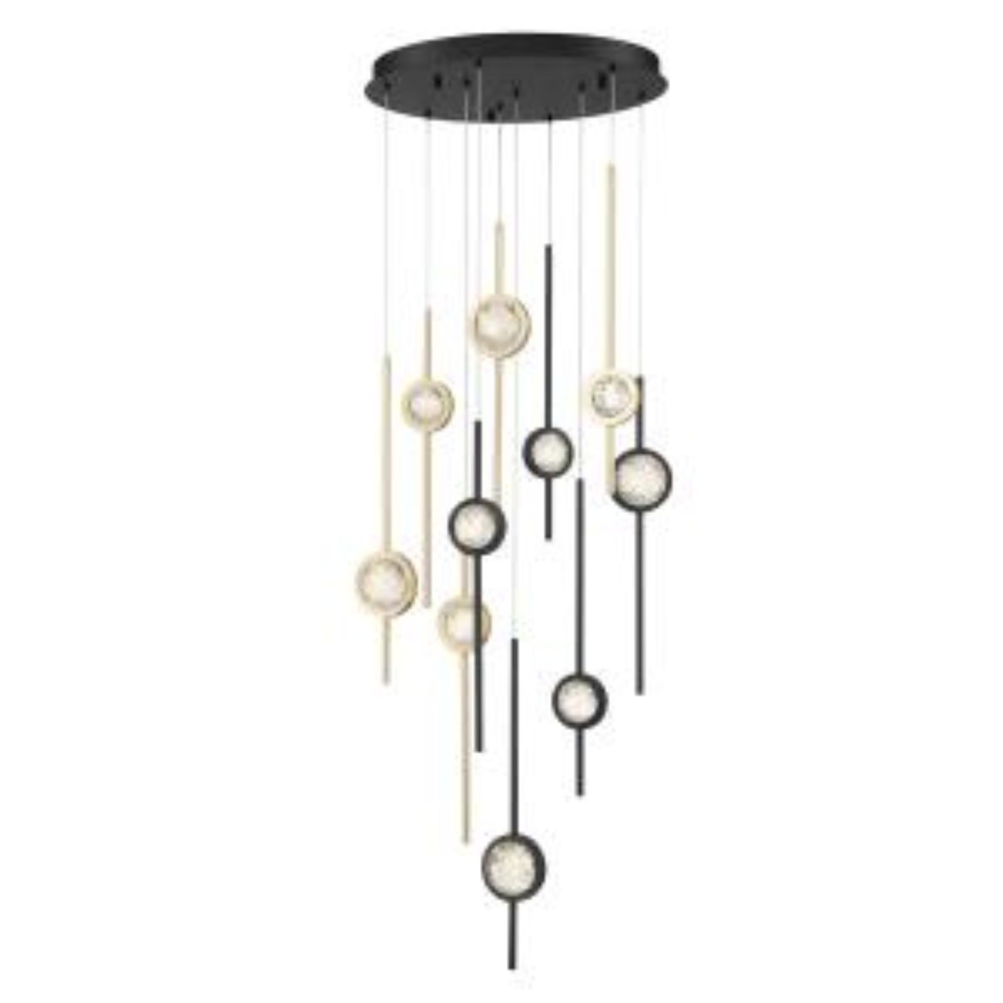 Barletta 10-Light 24" LED Multi Drop Chandelier, Black & Brass Finish - Bees Lighting