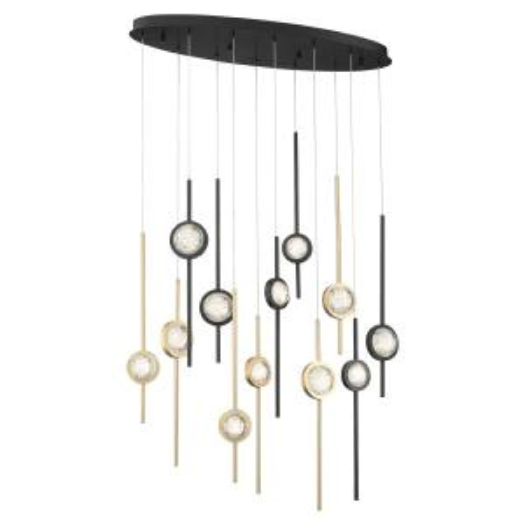 Barletta 12-Light 38" LED Multi Drop Chandelier, Black & Brass Finish - Bees Lighting