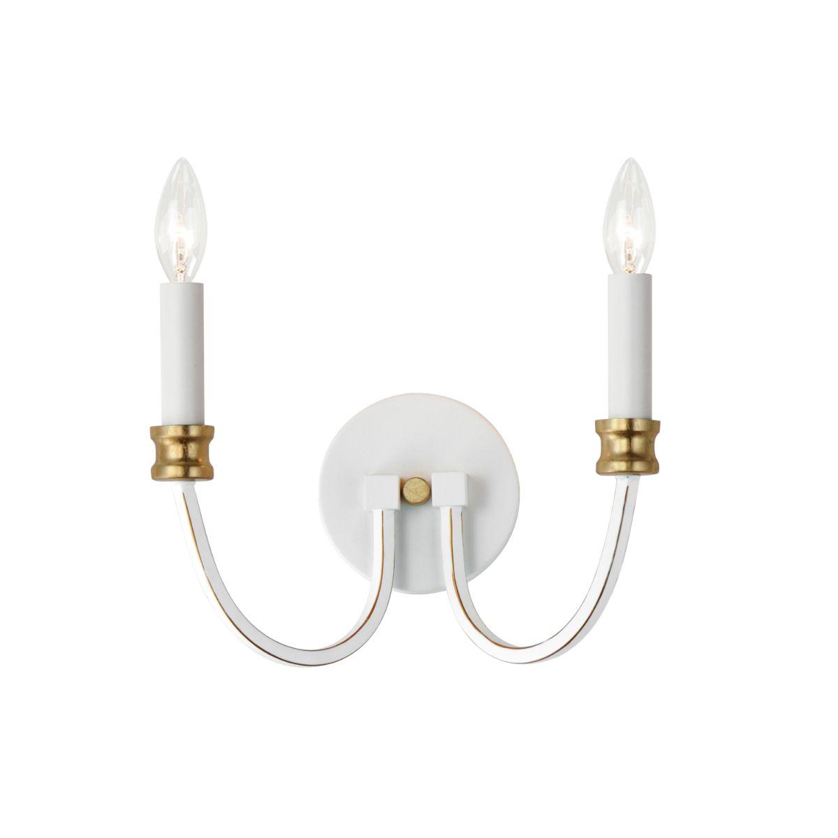 Charlton 12 in. 2 Lights Armed Sconce White & Gold Finish