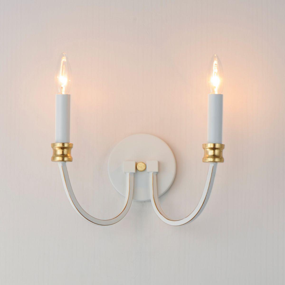 Charlton 12 in. 2 Lights Armed Sconce White & Gold Finish