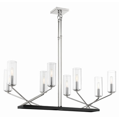 Minka-Lavery Highland Crossing 42 in. 8-Light Island Pendant, Polished Nickel with Coal, with Clear Glass
