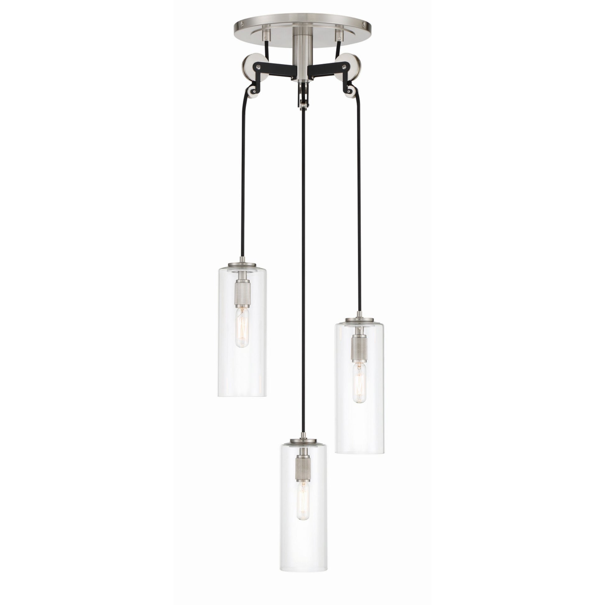 Pullman Junction 12" 3-Light Pendant, Coal & Brushed Nickel Finish - Bees Lighting