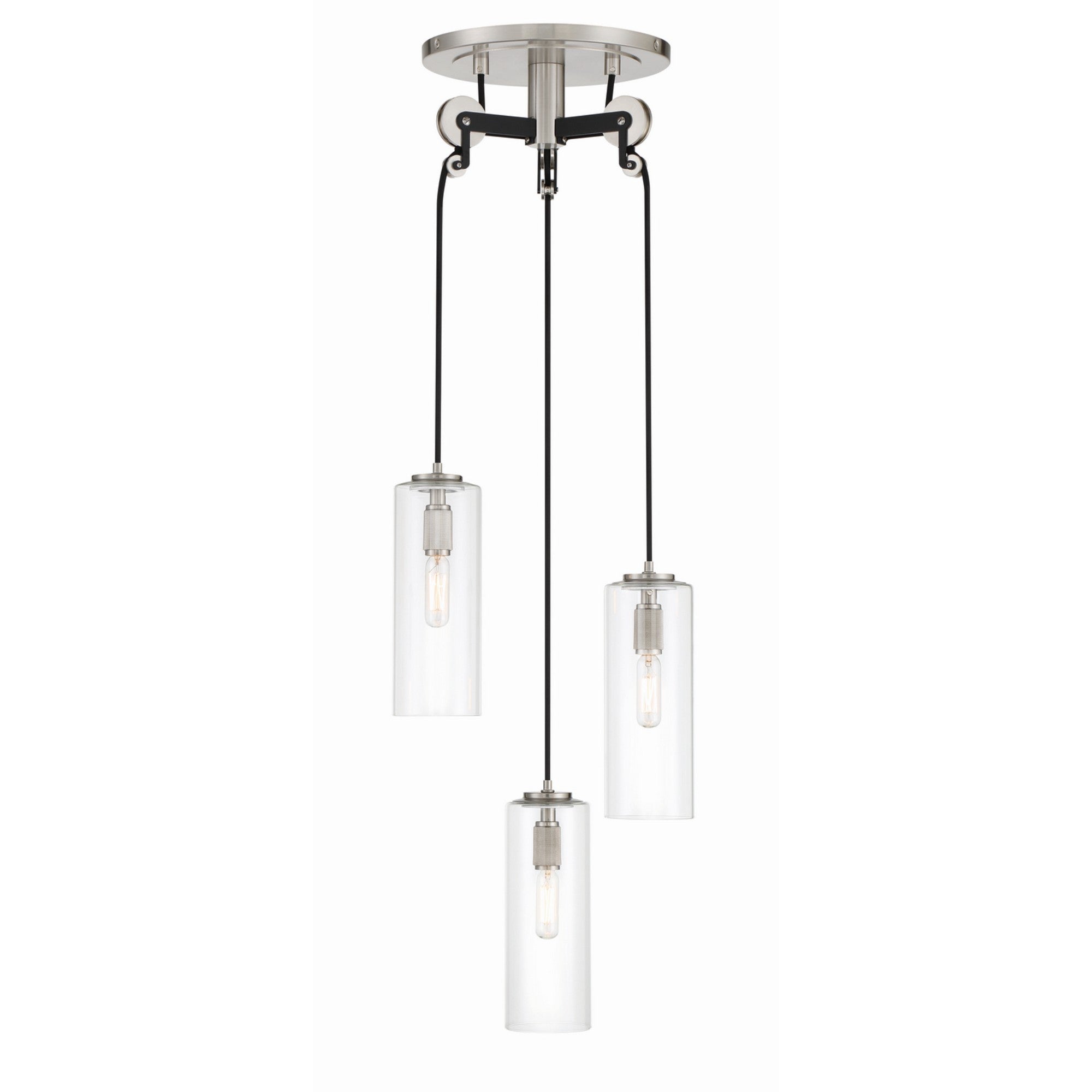 Pullman Junction 12" 3-Light Pendant, Coal & Brushed Nickel Finish - Bees Lighting