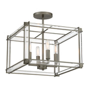 Langen Square 15" 4-Light Semi-Flush Mount, Antique Nickel Finish - Bees Lighting