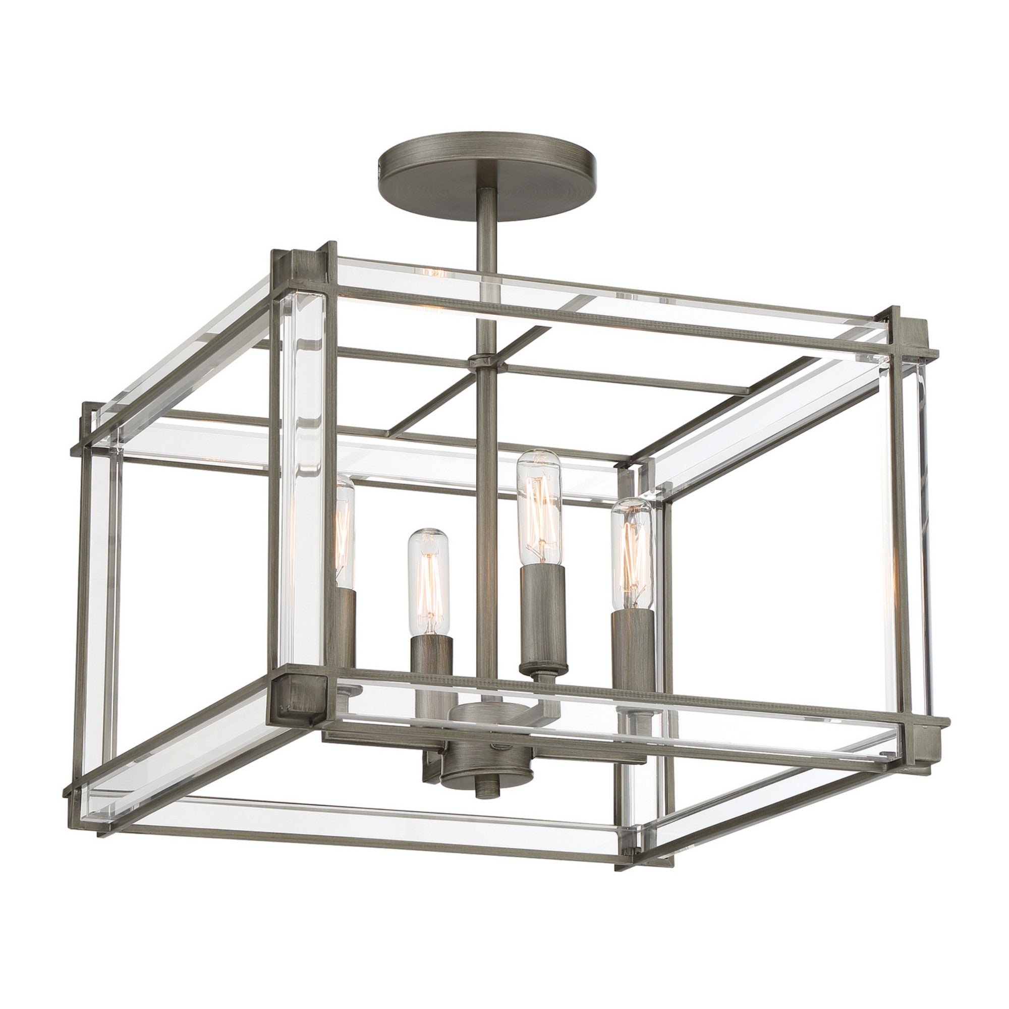 Langen Square 15" 4-Light Semi-Flush Mount, Antique Nickel Finish - Bees Lighting