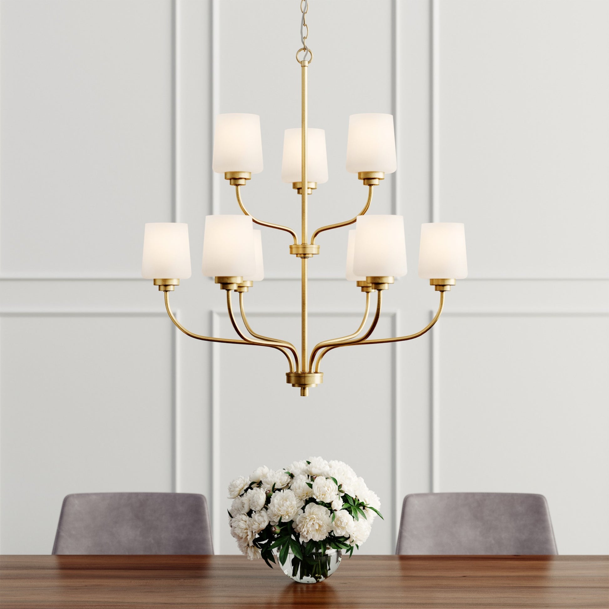Windom 28" 9-Light Chandelier, Satin Brass Finish - Bees Lighting