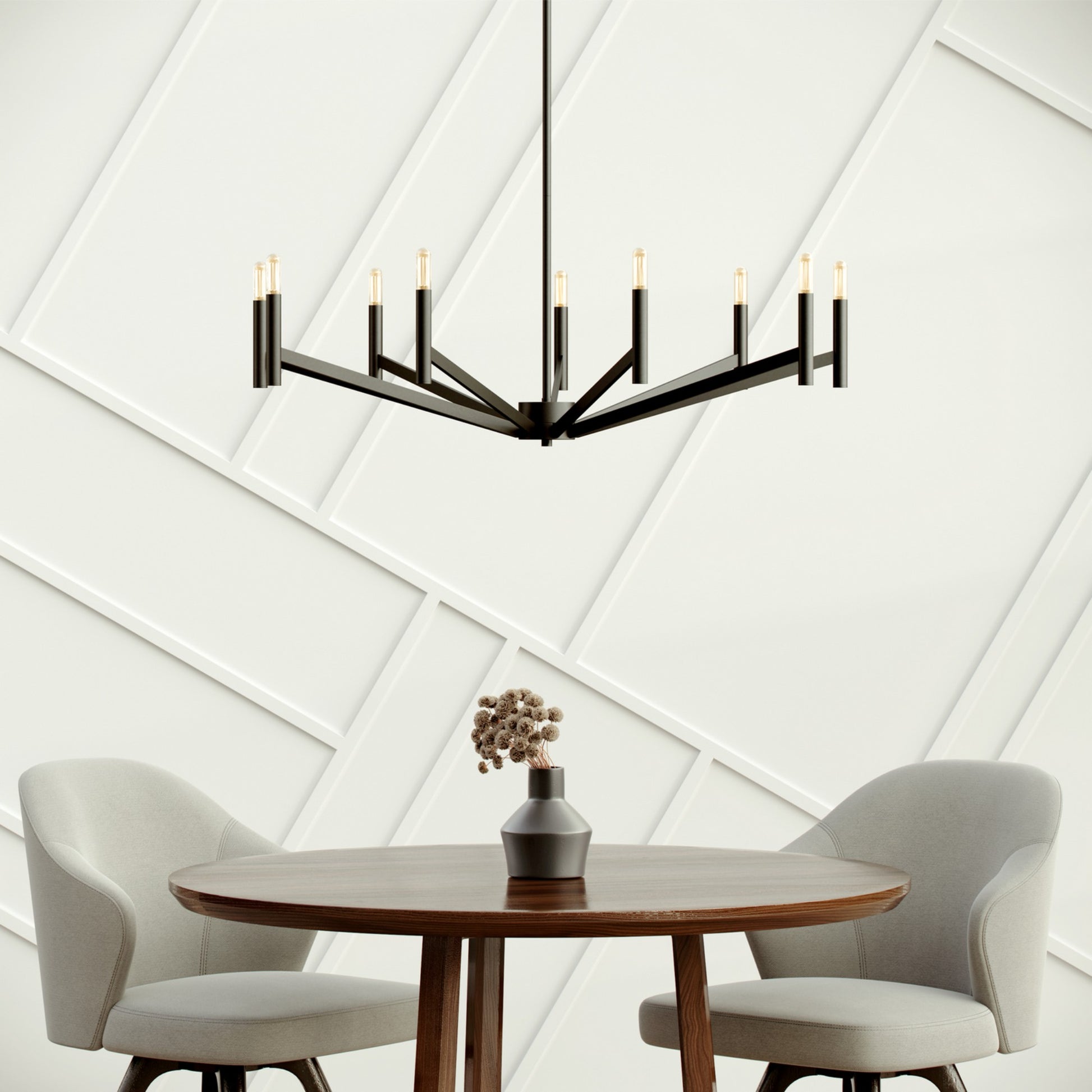 Vector 36" 9-Light Chandelier, Midnight Black Finish - Bees Lighting