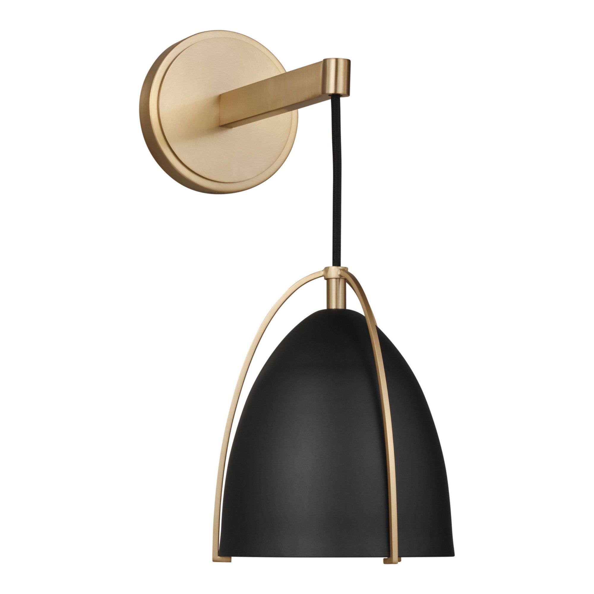 Norman 15" LED Bath Sconce, Satin Brass Finish with Midnight Black Shade - Bees Lighting